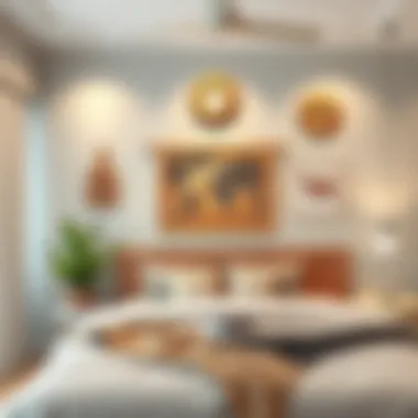 Creative wall art and accessories enhancing bedroom aesthetics