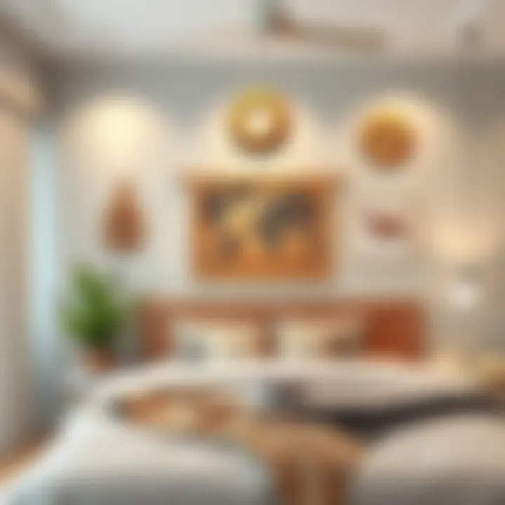 Creative wall art and accessories enhancing bedroom aesthetics