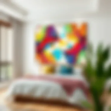 Colorful abstract art in bedroom