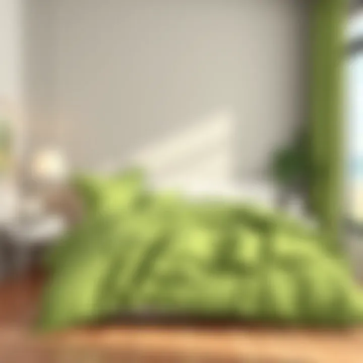 Modern bedroom showcasing vibrant green linens Modern bedroom showcasing vibrant green linens