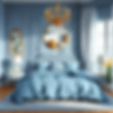 Elegant bedroom with calming blue bedding Elegant bedroom with calming blue bedding