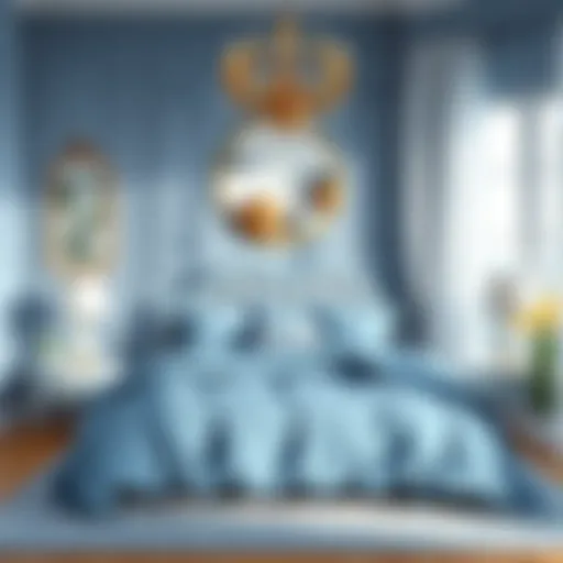 Elegant bedroom with calming blue bedding Elegant bedroom with calming blue bedding