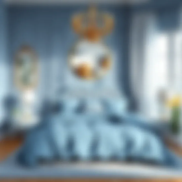 Elegant bedroom with calming blue bedding Elegant bedroom with calming blue bedding