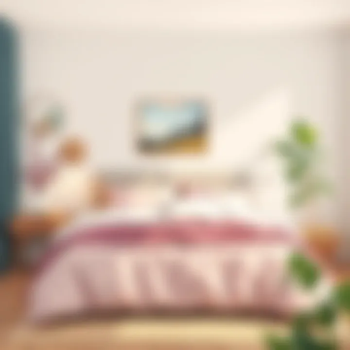 Serene bedroom with soft pastel-colored covers Serene bedroom with soft pastel-colored covers