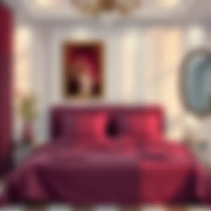 Luxurious bedroom featuring rich burgundy sheets Luxurious bedroom featuring rich burgundy sheets