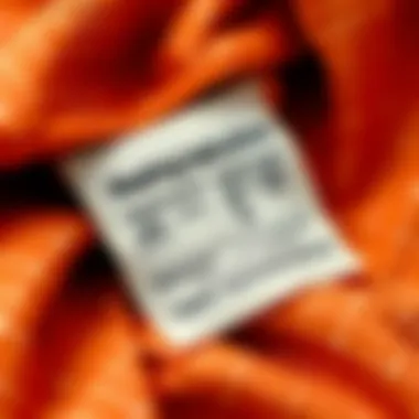 Close-up of a fabric label showing washing instructions for textiles