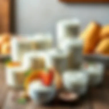 Variety of yogurt types arranged artistically on a table